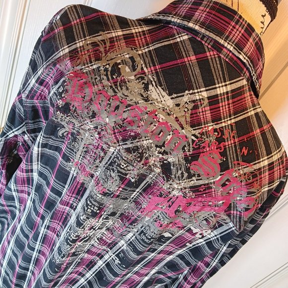 Oxygen NWOT Men's Pink Black Button Down Long Sleeve Graphic Shirt Size L - Picture 13 of 16